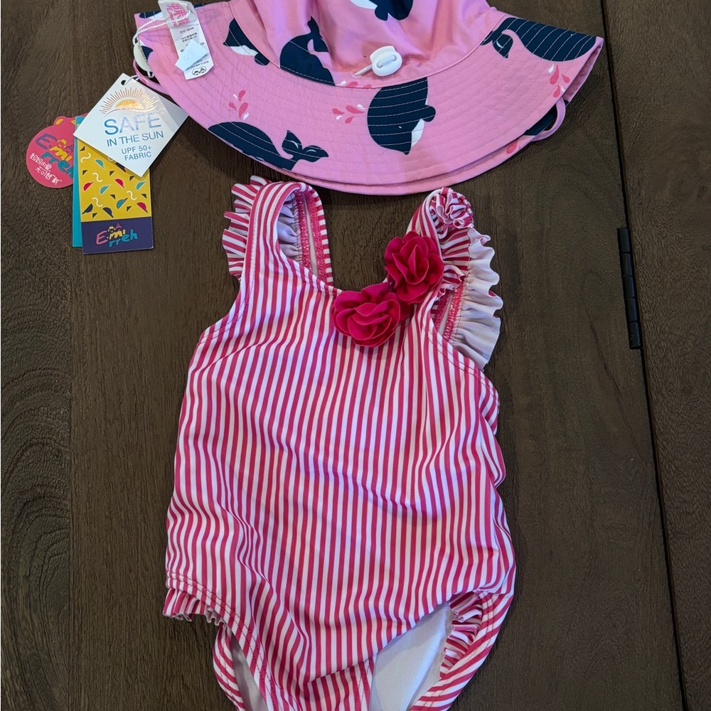 Gymboree Pink and White Baby Swimsuit Set